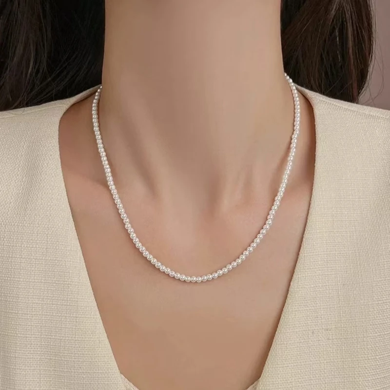 round Strong Light Natural Sea Pearl Necklace Women Small Rice Beads Baby Choker Luxury High-Grade