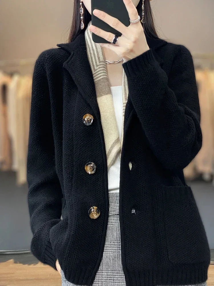 Женский кардиган из шерсти мериноса Кашемировое Пальто с воротником 100%