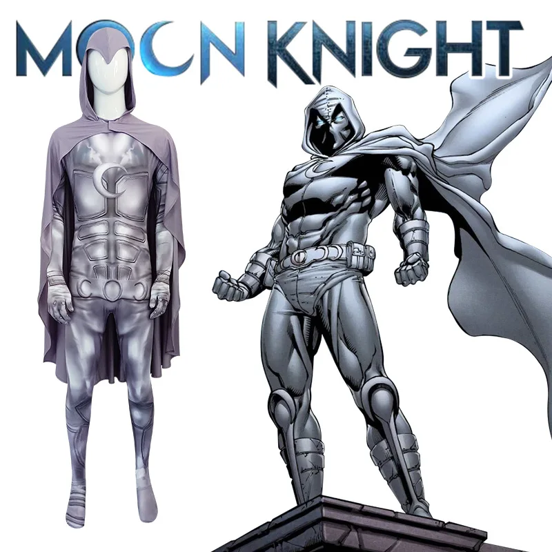 

Movie Moon Knight Cosplay Costume Zentai Superhero Marc Spector Adult Men Jumpsuit Cloak Mask Suit Halloween Party Bodysuit