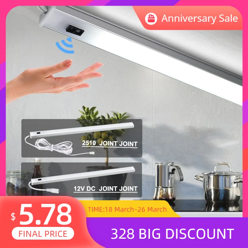 

Led Under Cabinet Hand Sweep Sensor Smart Light 30cm 40cm 50cm For Kitchen Bedroom 12V Night Light Wardrobe Bed Lamp Lighting