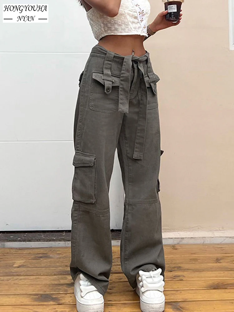 Y2k High Waist Women Jeans Cargo Pants Pocket Wide Leg Trousers Vintage Loose Straight Pants 2022 Streetwear Women clothing