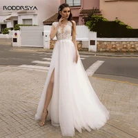 boho lace appliques wedding dress for women beach bridal party gowns high slit princess long robe de soir%c3%a9e de mariage plus size