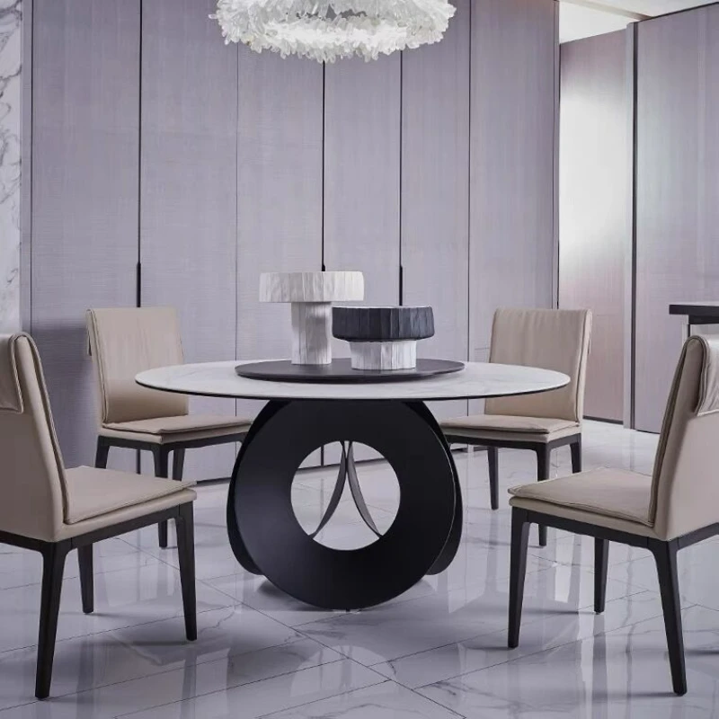 

Feet Round Dining Table Set Marble Countertop Stainless Steel Light Luxury Chinafurniture Alternative Processing Factory Modern