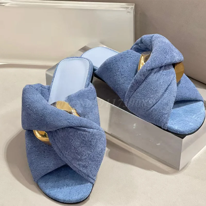 Denim Blue High Platform Slippers Modern Outside Women 2023 New Spring Fashion Design Sense Slim Height Increasing Shoes