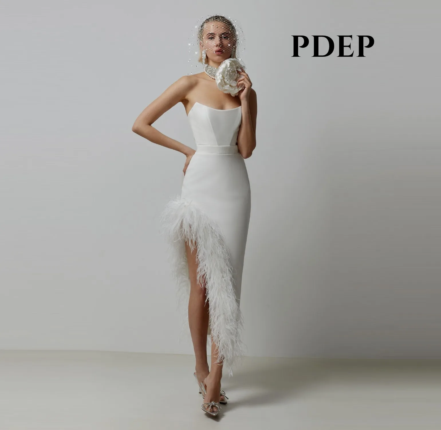 

PDEP New White Women's Ostrich Feather Summer Evening Long Wedding Dress Party Night Elegant Bodycon Skirt Vestidos Para Mujer
