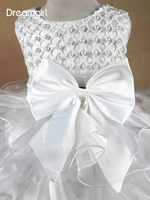 dreamgirl pearls beading cute baby ball gown wedding party tulle ruffle layers satin bow belt ankle length communion dresses