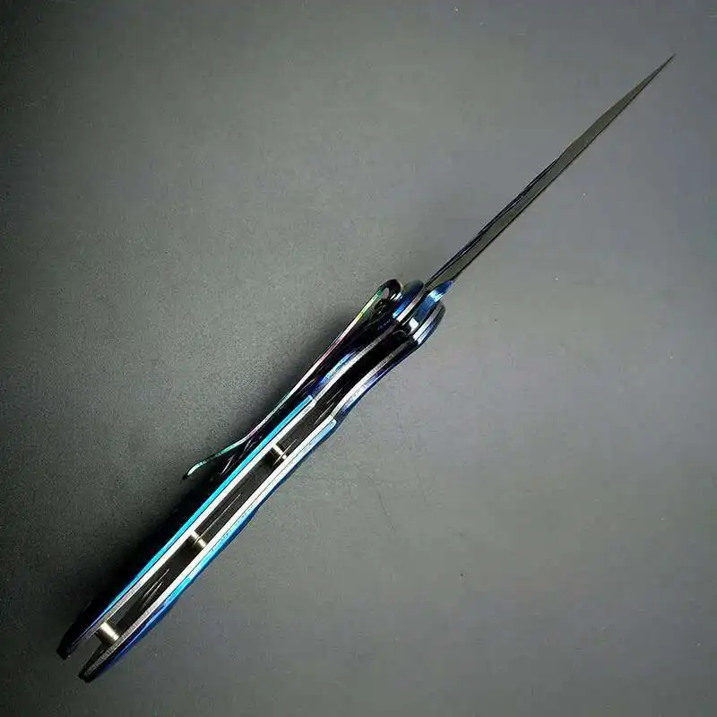 Огненное пламя синее титановое художественное произведение лезвие складной нож