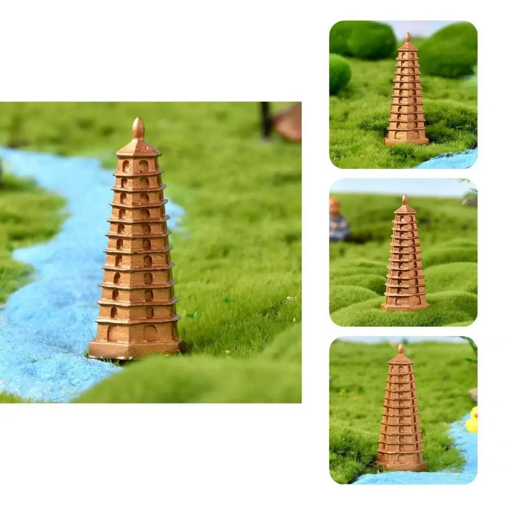 

Fairy Garden Tower Model Decorative Easy-cleaning Dollhouse Golden Color Tower Statue Miniature Tower Doll House Tower