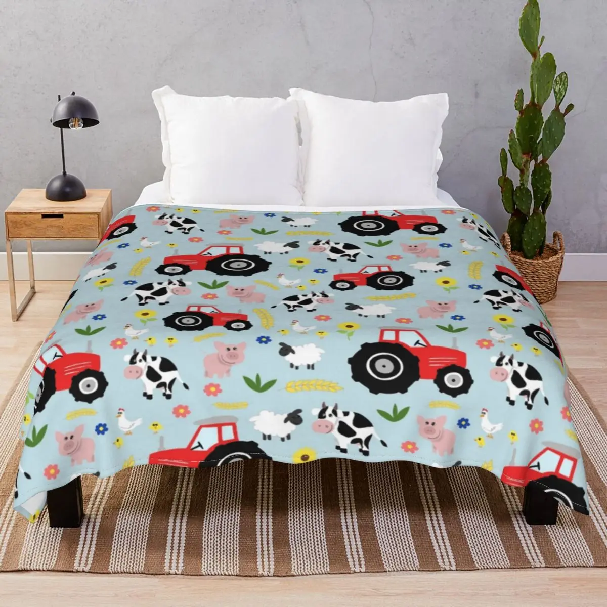 Cute Kids Red Tractor Blankets Fleece Summer Ultra-Soft Unisex Throw Blanket for Bed Home Couch Camp Office
