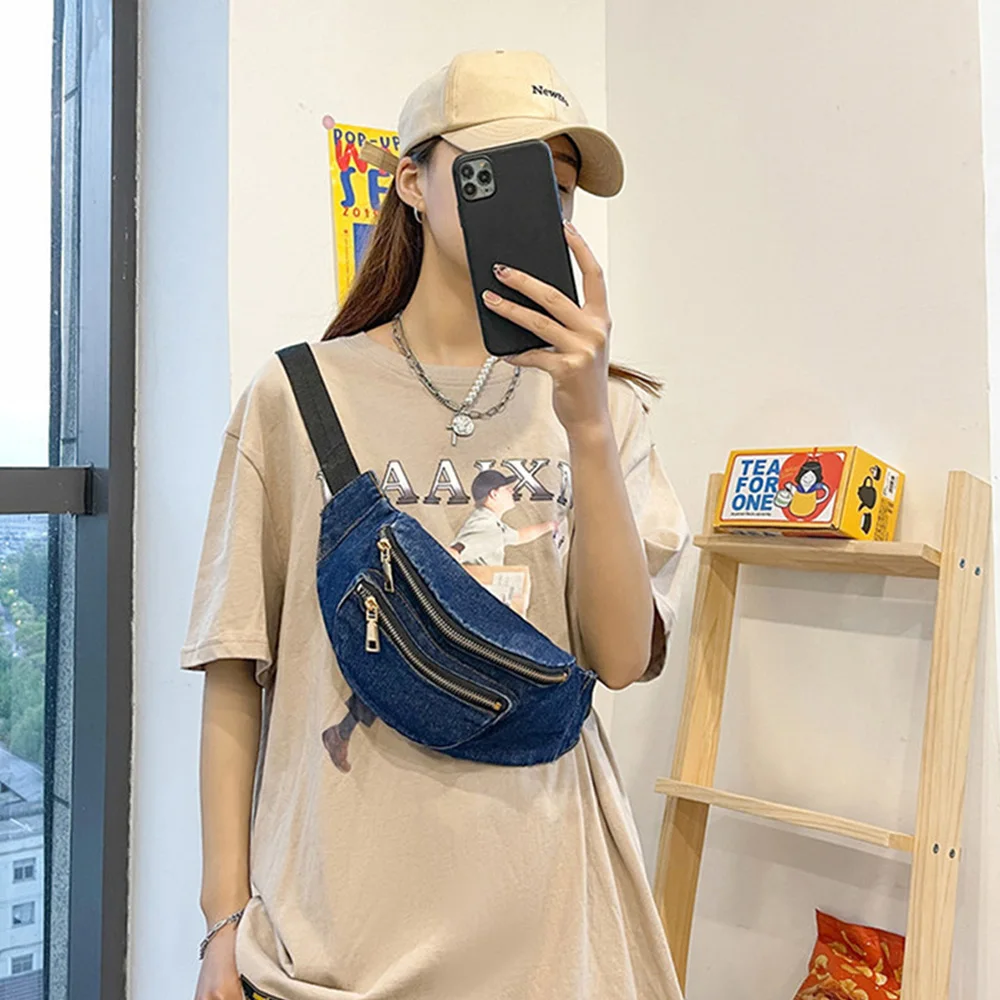Fashion Denim Crossbody Sling Bags Women Casual Versatile Fanny Packs Female Personalization Vintage Street Sports Chest Bag