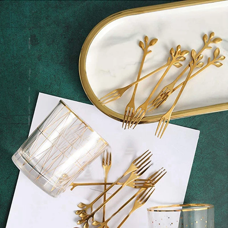 

Cake Pcs Steel Stainless Fruit Tasting Party-abux Set Forks Leaf Forks Accessory Kitchen 10 Wedding Dessert