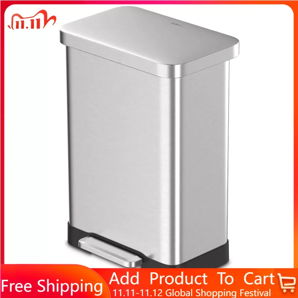 

Dustbin Stainless Steel Step On Kitchen Trash Can Recycle Bin Free Shipping Food Waste Household Cleaning Tools Accessories Home