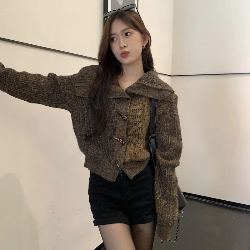 Женский винтажный свитер с воротником-лодочкой на пуговицах