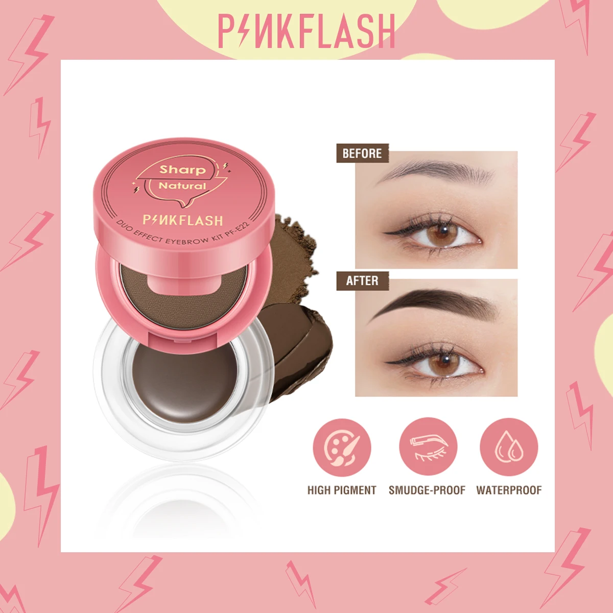 Крем для бровей PINKFLASH 2 в 1 с двойным эффектом не выцветает 3D гель пудра тонировка