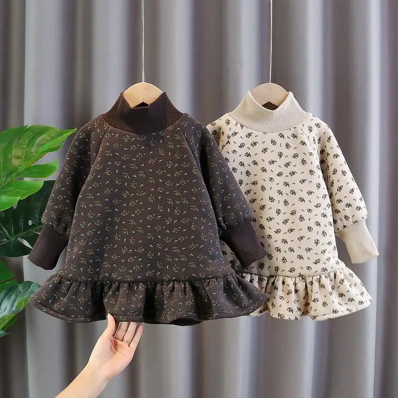 

EuerDoDo 2022 Autumn Winter Girls Dress Cotton Warm Sweatshirt Dresses Print Long Sleeve Princess Dress Casual Kids Clothes