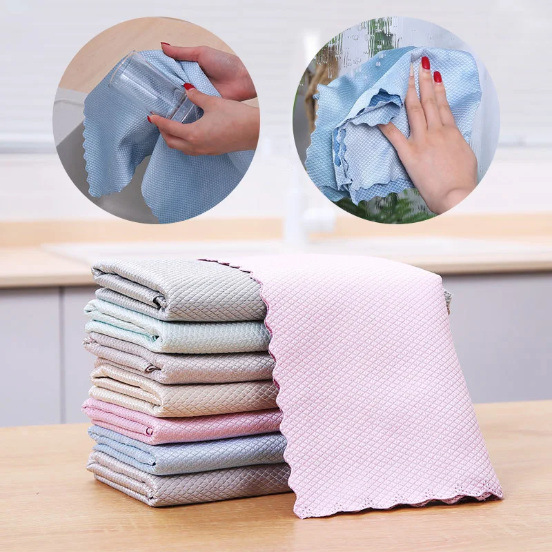 

Fish Scale Wipe Cloth Reusable Microfiber Cleaning Cloths Glass Cleaning Rags Multi-Purpose Towels For Glass Kitchen Rags Wipes