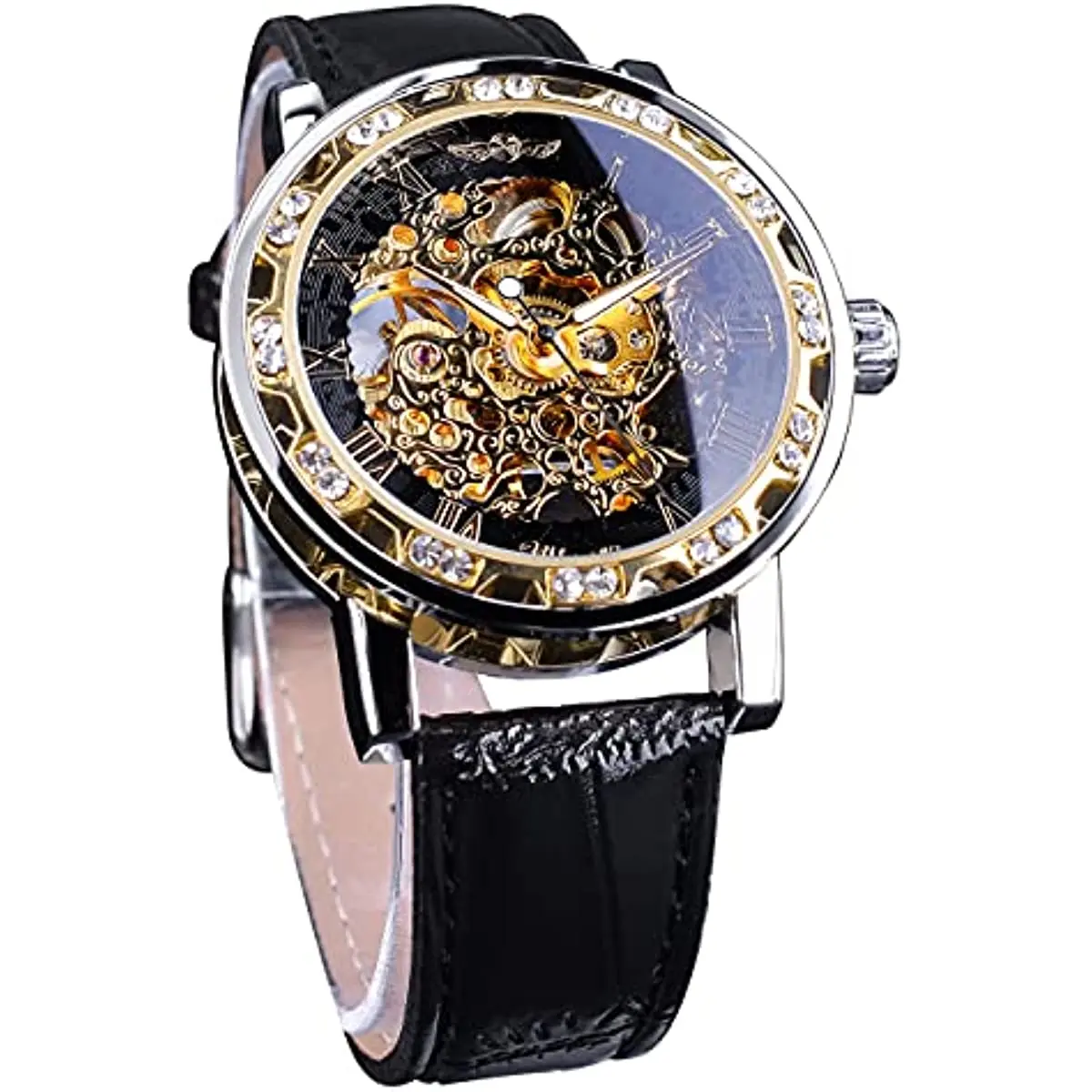 

Винтажные механические часы-скелетоны с бриллиантами и резными цветами ручной работы мужские часы-скелетоны