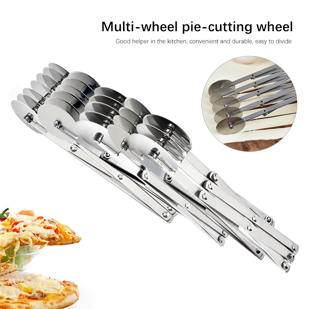 

7 Wheels Pizza Cutter Stainless Steel Slicer Expandable Pie Crust Roller Pizza Wheel and Cutter Pastry Cutter CLH@8