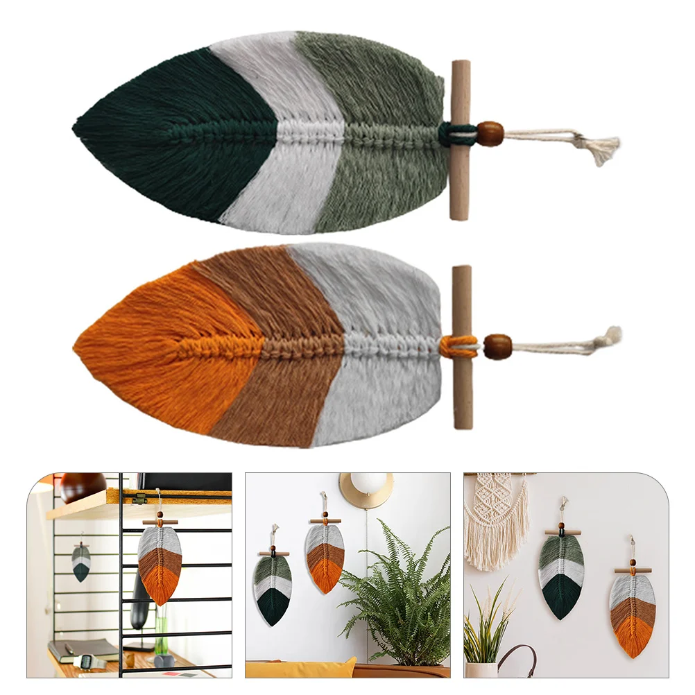 

2 Pcs Handicraft Pendant Woven Wall Hangings Decor Bohemian Leaf Macrame Tapestry Cotton Thread