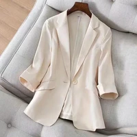 2022 korean fashion casual lapel lady blazer basic three quarter sleeve temperament single button design suit coat for business