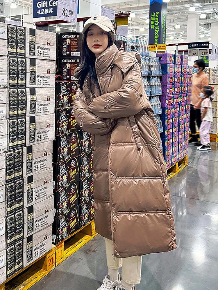 AOSSVIAO Long Down Jacket Women Three-Proof Hooded Temperament 2022 Winter New Loose Girls' Jacket Multi-Color Thick