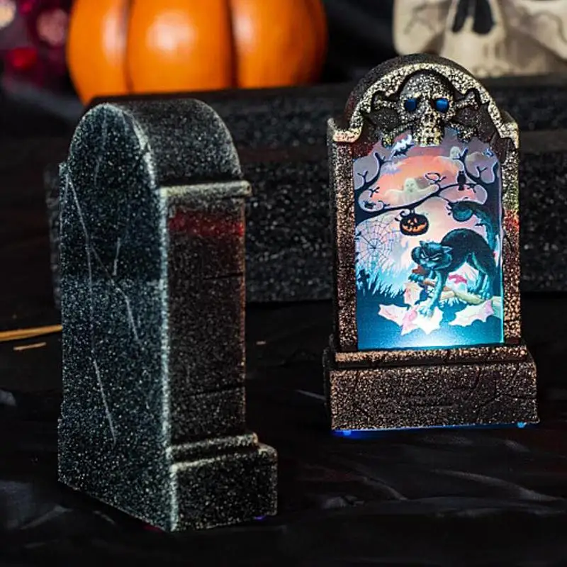 

Tombstone-Shaped Night Light Skull Gravestone Lamp For Scary Haunted House Decorations Halloween Headstones Light For Carnival