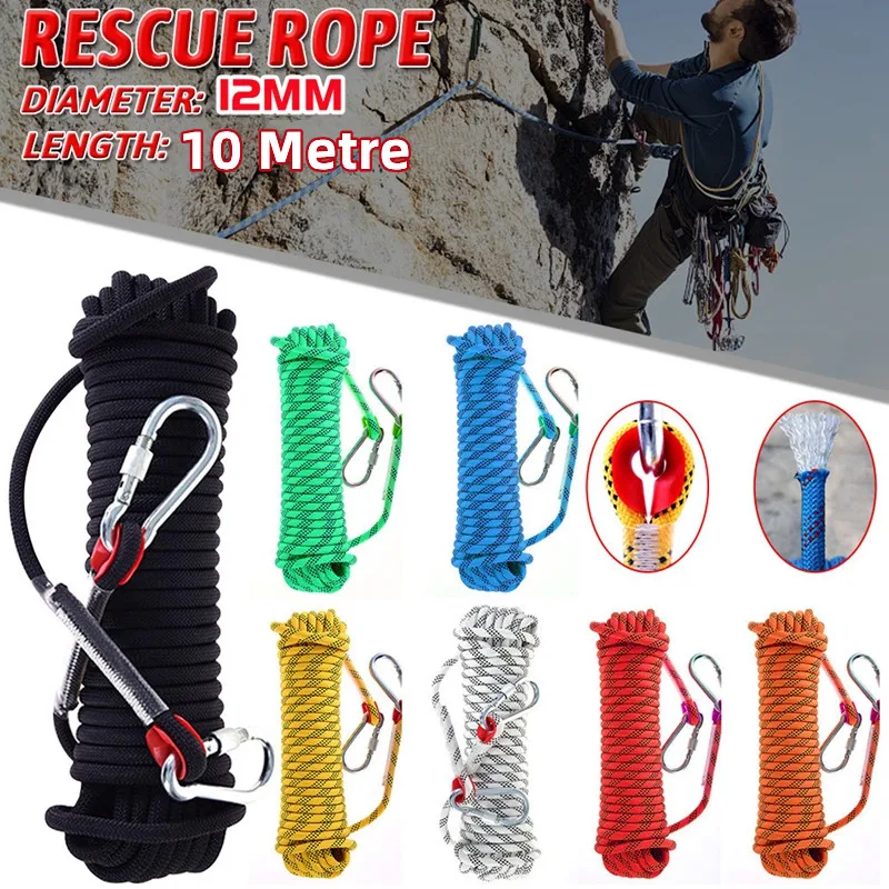 

12MM Climbing Rope Outdoor Emergency Set 10M Static Rescue Rock Rappelling Tree Arborist Sling High Strength Cord Safety Rope