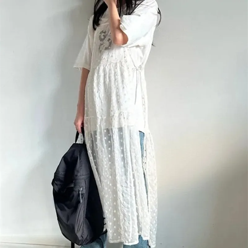 Neploe 2024 весеннее новое прозрачное сетчатое платье для женщин платья-бретельки со