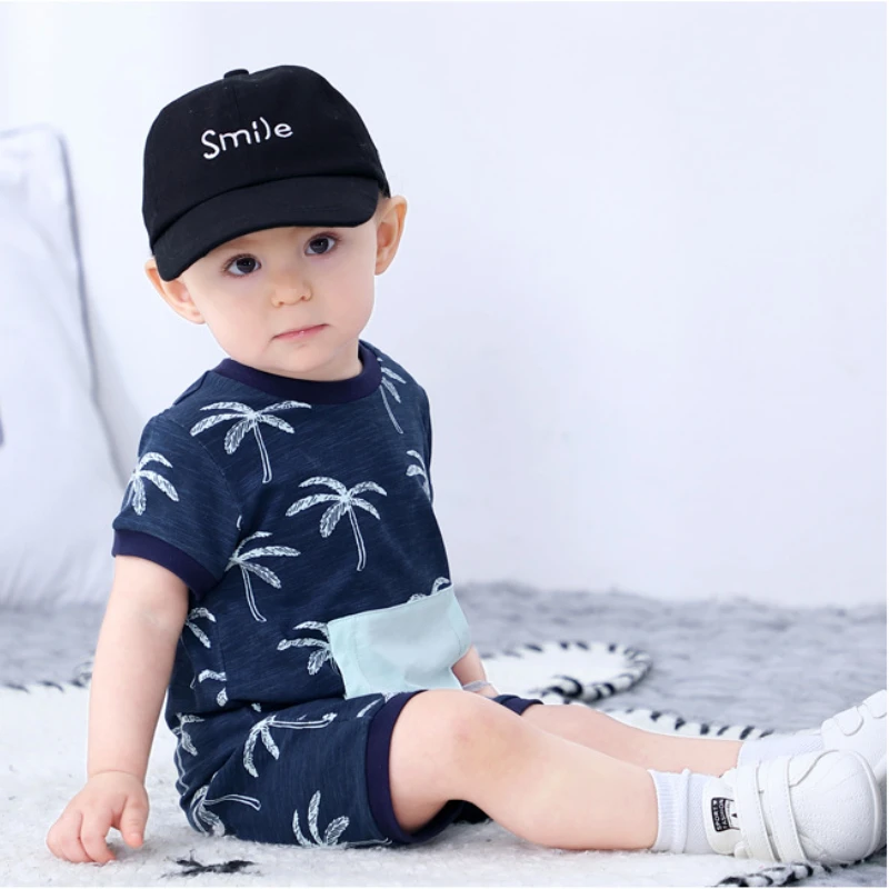 

2022 New Summer Newborn Baby Clothes Male Baby Pure Cotton Navy Blue Short Sleeve One-piece Clothes Ins Style Baby Boys Bodysuit