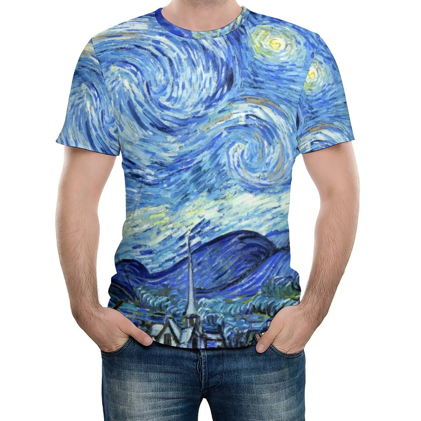 

Abstract Star T Shirt Van Gogh Starry Night Mens Novelty T-Shirts Summer Graphic Tees Short Sleeve Funny Plus Size Tops Gift