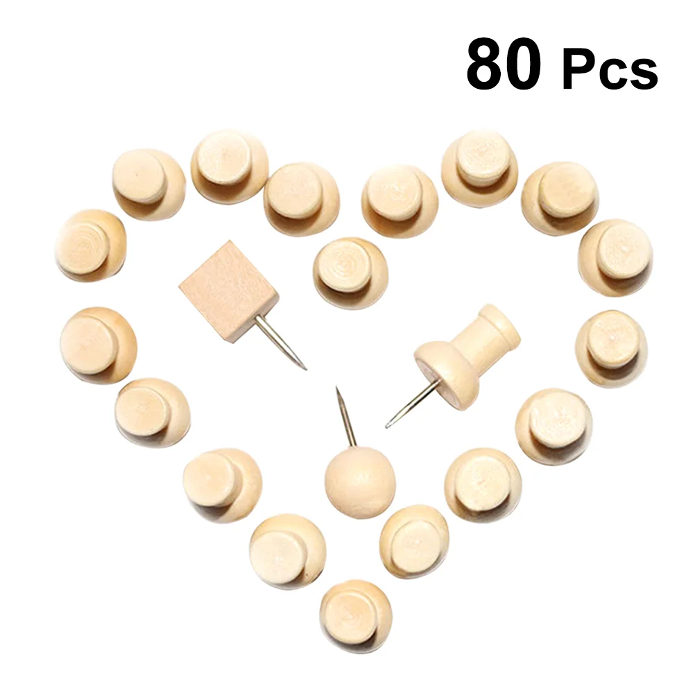 

80 Pieces Wood Push DIY I-Shape Wooden Thumb Tacks Decorative for Cork Boards Map Photos Posters Calendar Craft Projects