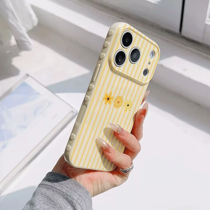 Чехол для iPhone 17 16 Pro Max 15 14 Plus 13 12 Pro 11 12 13 14 15 16 17 с полосатым узором, маленькими желтыми цветами и срезами лимона (art.: 3920dc283ae8d) - 3920dc283ae8d