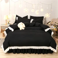 34pcs solid ruffles bedding set duvet cover bed skirt bed flat sheet princess quilt bedspread cover twin full queen king size