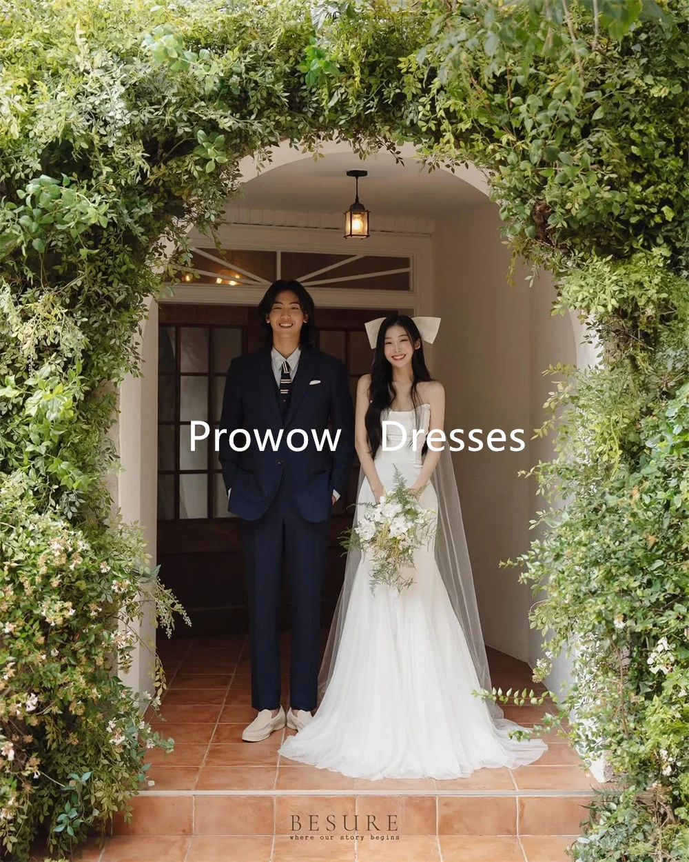 Prowow Элегантные плиссированные белые свадебные платья русалки Корейская