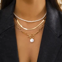 ailodo elegant pearl necklace for women vintage gold silver color snake chain party wedding necklace collar fashion jewelry gift