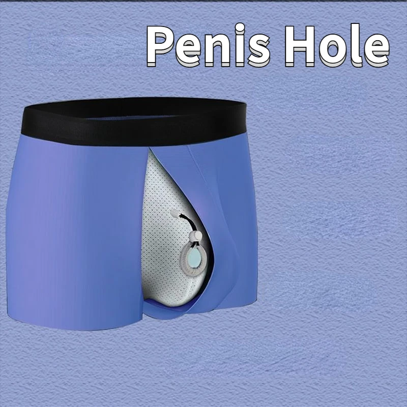 Man Penis Pouch Underwear Front Open Boxers Foreskin Enhancing Sexy Bulge Lingerie Health Care Glan Expose Hole Sheath Trunks