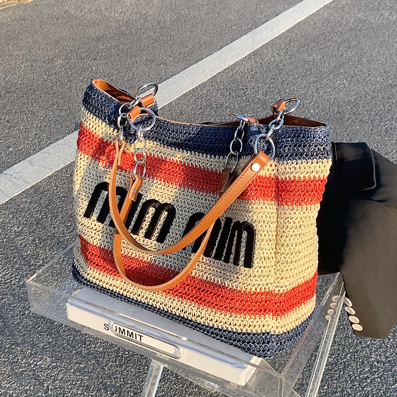 

Большая Сумка В курортном стиле, Женская Популярная летняя соломенная сумка 2022, модная вместительная сумка через плечо, сумка-тоут