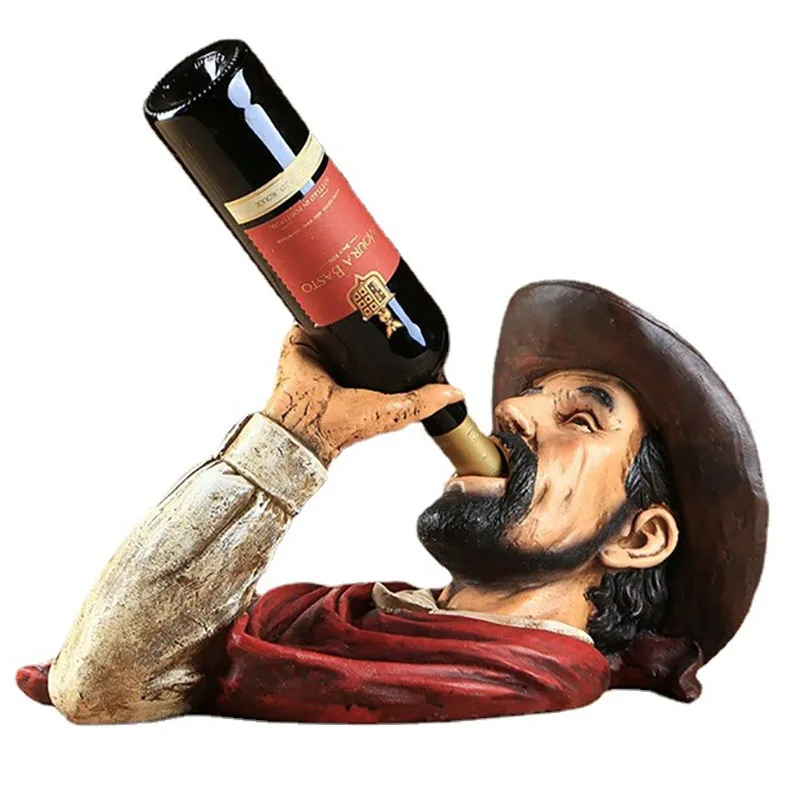 American Wine Bottle Stand Retro Western Cowboy Resin Alcohol Cabinet Bar Wine Cellar Decoration Head Red Liquor Rack Decoration