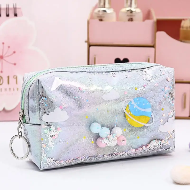 

Simple Fashion Planet Laser Cosmetic Bag Fresh And Cute Quicksand Coin Purse Storage Bag Durable Waterproof Portable Clutch Bag