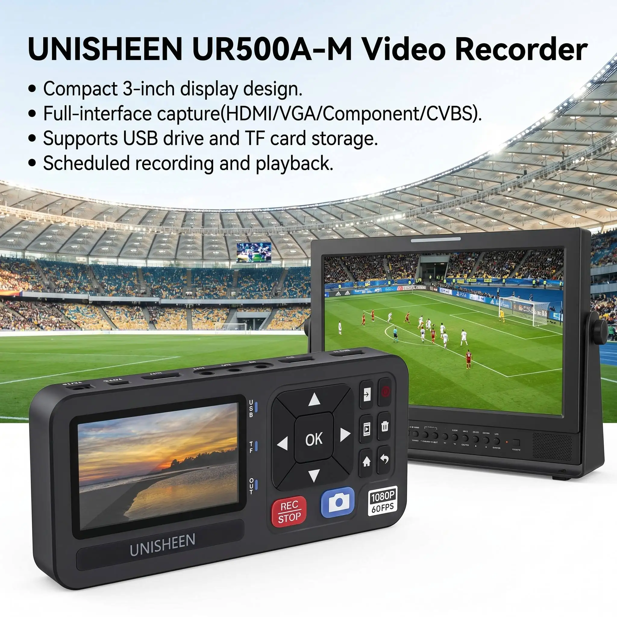 Фото Устройство для захвата видео UNISHEEN UR500A-M 4K, конвертер VHS в цифровой формат 1080P 60FPS, видеорекордер с входами HDMI/CVBS/VGA/Component 4K №1