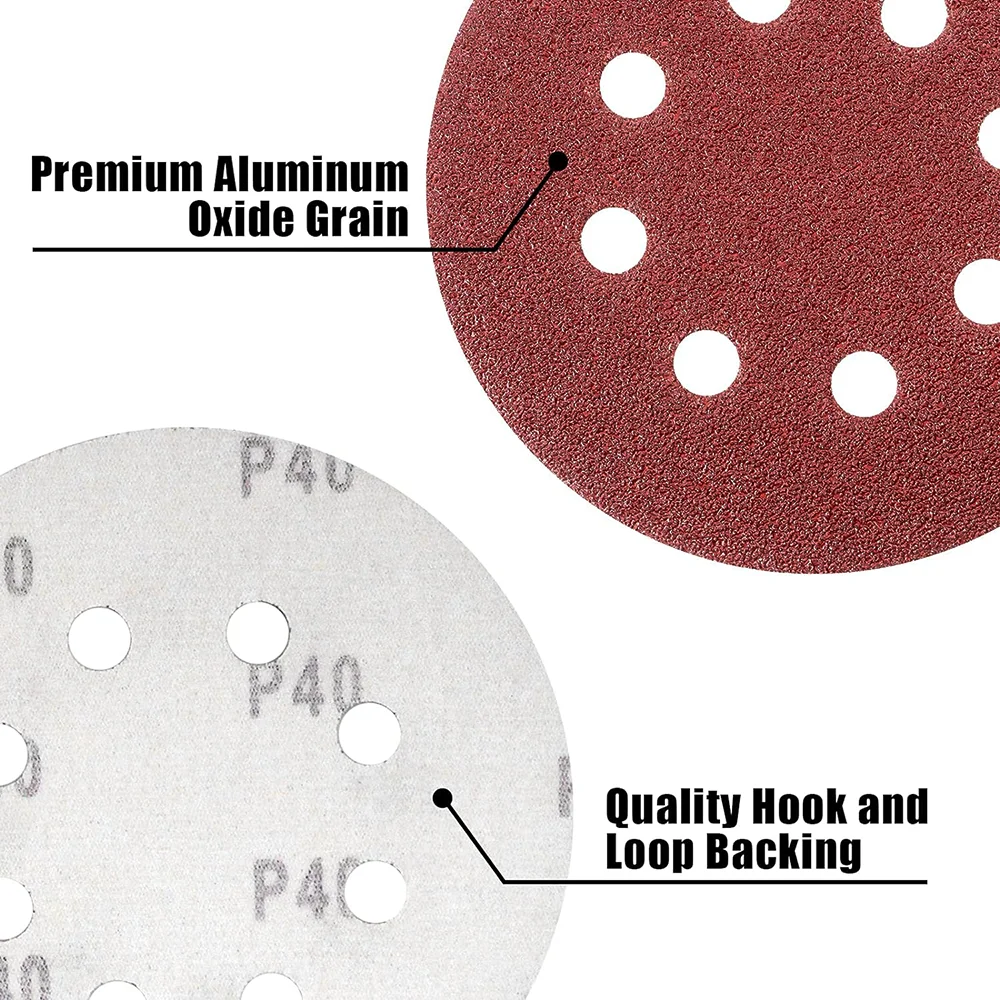 60 шт. 5-дюймовые шлифовальные диски с крючком и петлей шлифовальная бумага