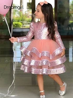 dreamgirl a line flower girl dress pink sequin ball gown tiered wedding party dress glitter baby girl dress knee length gown