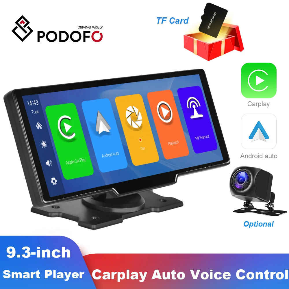 Podofo 9.3Inch Car DVR Smart Player Wireless Carplay & Android Auto With Voice Control Suppport Rear Camera BT FM Dash Cam Podofo 9.3Inch Car DVR Smart Player Wireless Carplay & Android Auto With Voice Control Suppport Rear Camera BT FM Dash Cam