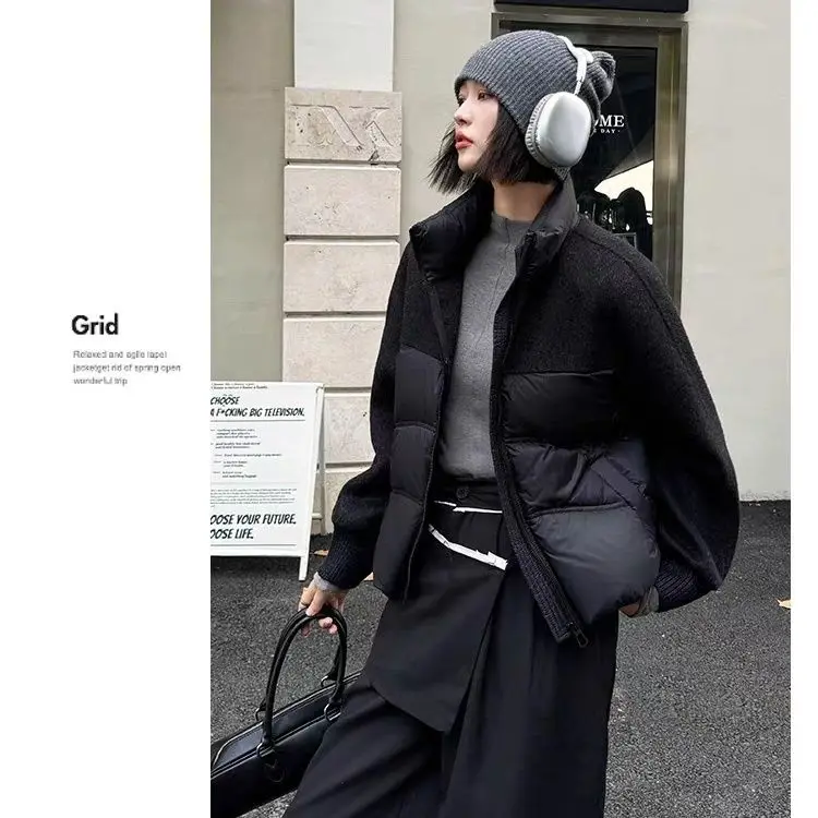 Модный короткий зимний пуховик лоскутная верхняя одежда маленький теплый