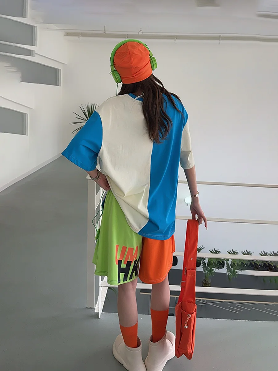 Разноцветные комплекты с короткими брюками большого размера буквенным принтом