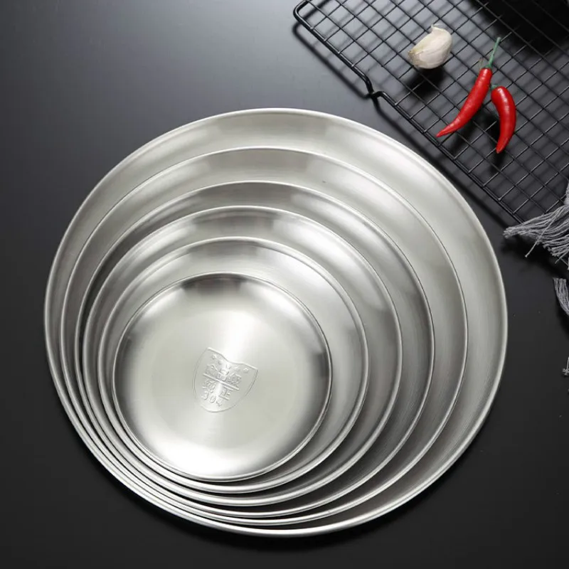 

304 Stainless Steel round Plate Western Restaurant Bone Tray Dish Shallow dishes dinner plates set dish sets