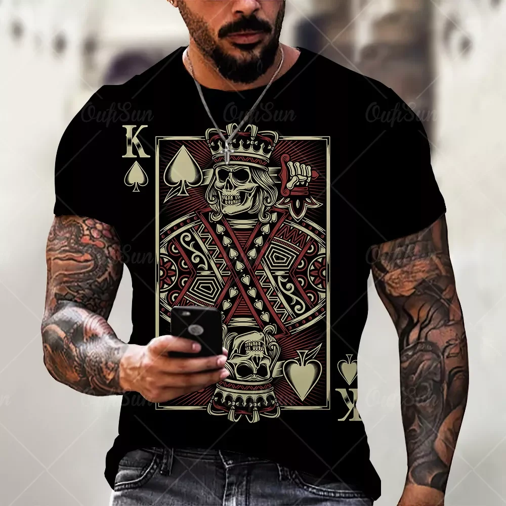 

2022NEW Fashion Summer T-Shirt, Round Neck Street Clothes, Short Sleeves, Neon Casual Top, 3D Poker Pattern