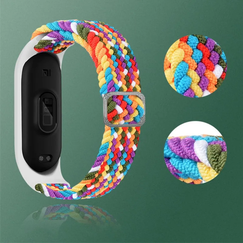Braided Strap for Mi band 6 7 8 Bracelet Elastic Nylon Loop Adjustable Miband4 5 correa Wristband for Xiaomi Mi band 4 3 5 6 7 8
