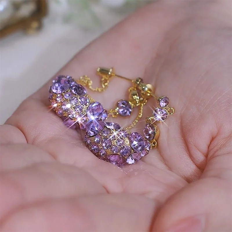 Изысканные фиолетовые длинные серьги с кисточками и кристаллами для женщин