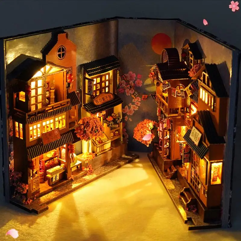 

Набор «сделай сам» для книг, декоративный книжный комплект в японском стиле, книжный шкаф, книжный стенд, миниатюрный дом светодиодный свет...